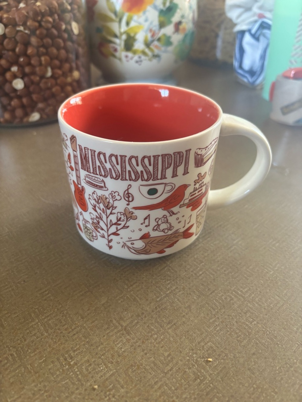 Starbucks White Mug with Red Interior and Red Illustrations - Mississippi Design